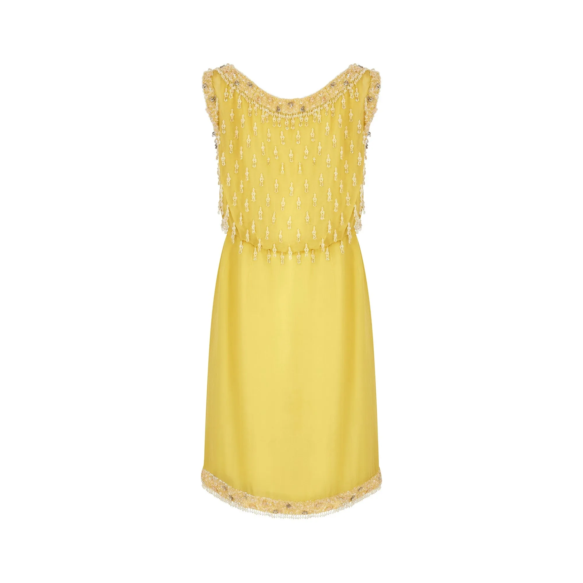 1960s French Couture Yellow Silk Chiffon Sequin Beaded Dress