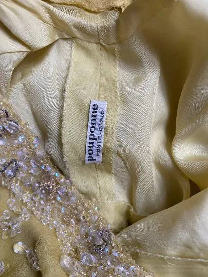 1960s French Couture Yellow Silk Chiffon Sequin Beaded Dress