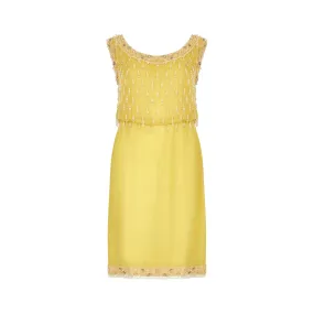 1960s French Couture Yellow Silk Chiffon Sequin Beaded Dress