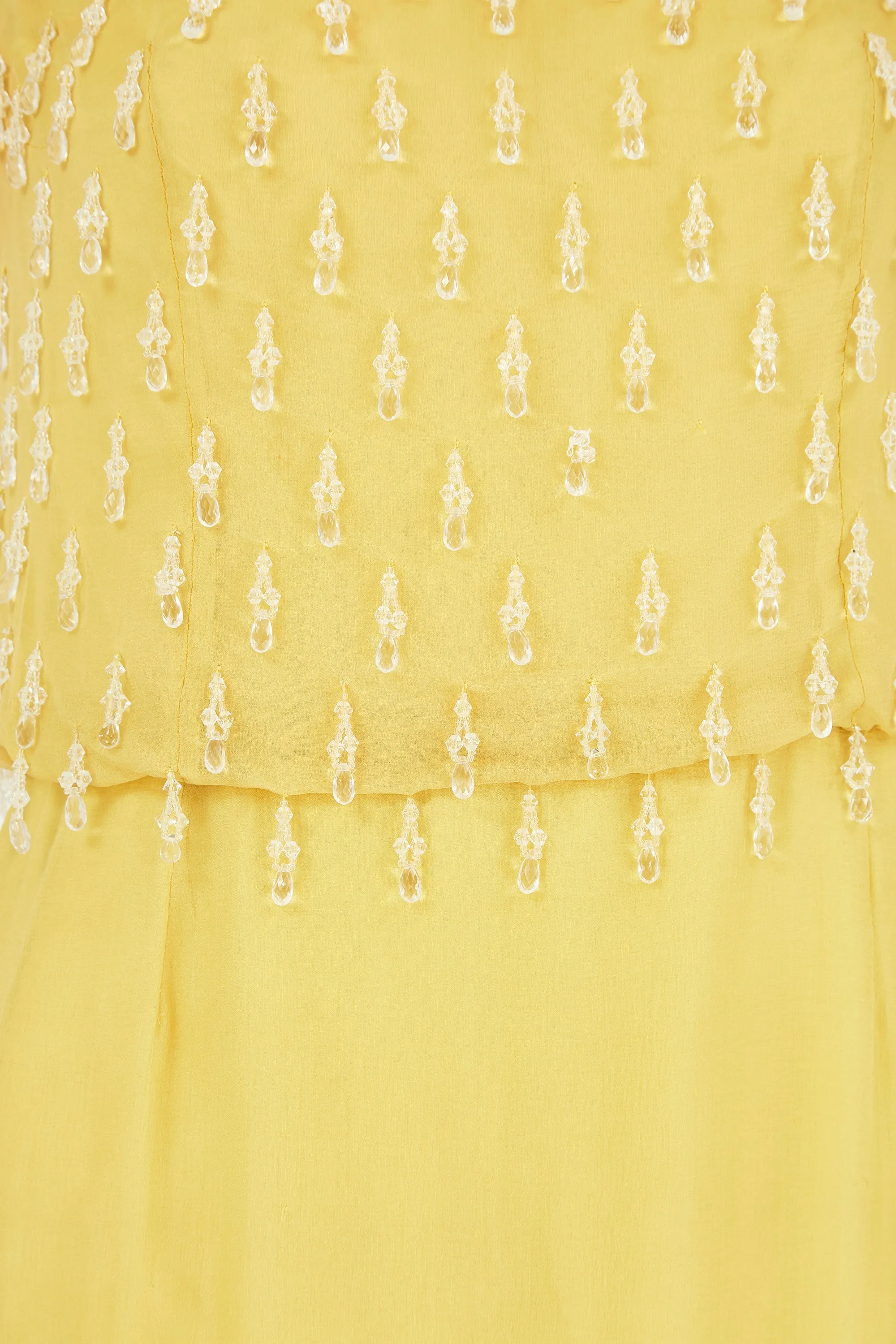 1960s French Couture Yellow Silk Chiffon Sequin Beaded Dress