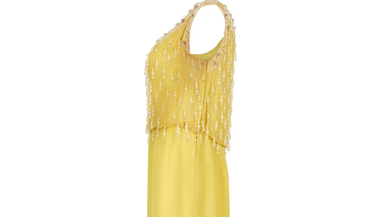 1960s French Couture Yellow Silk Chiffon Sequin Beaded Dress