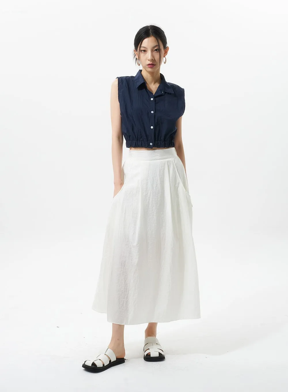 A-Line Nylon Maxi Skirt IU326