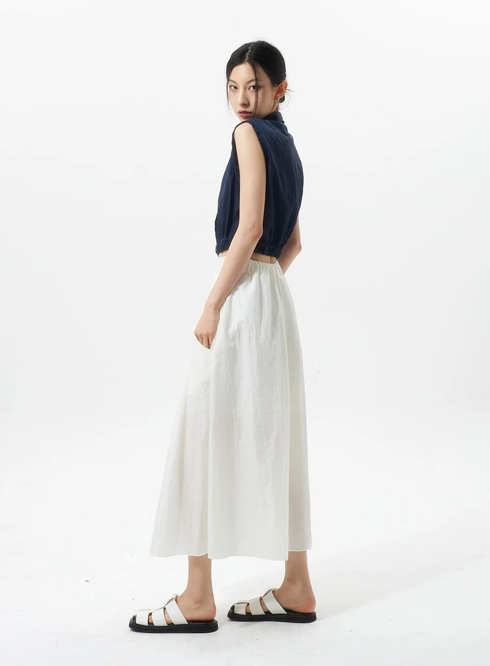 A-Line Nylon Maxi Skirt IU326