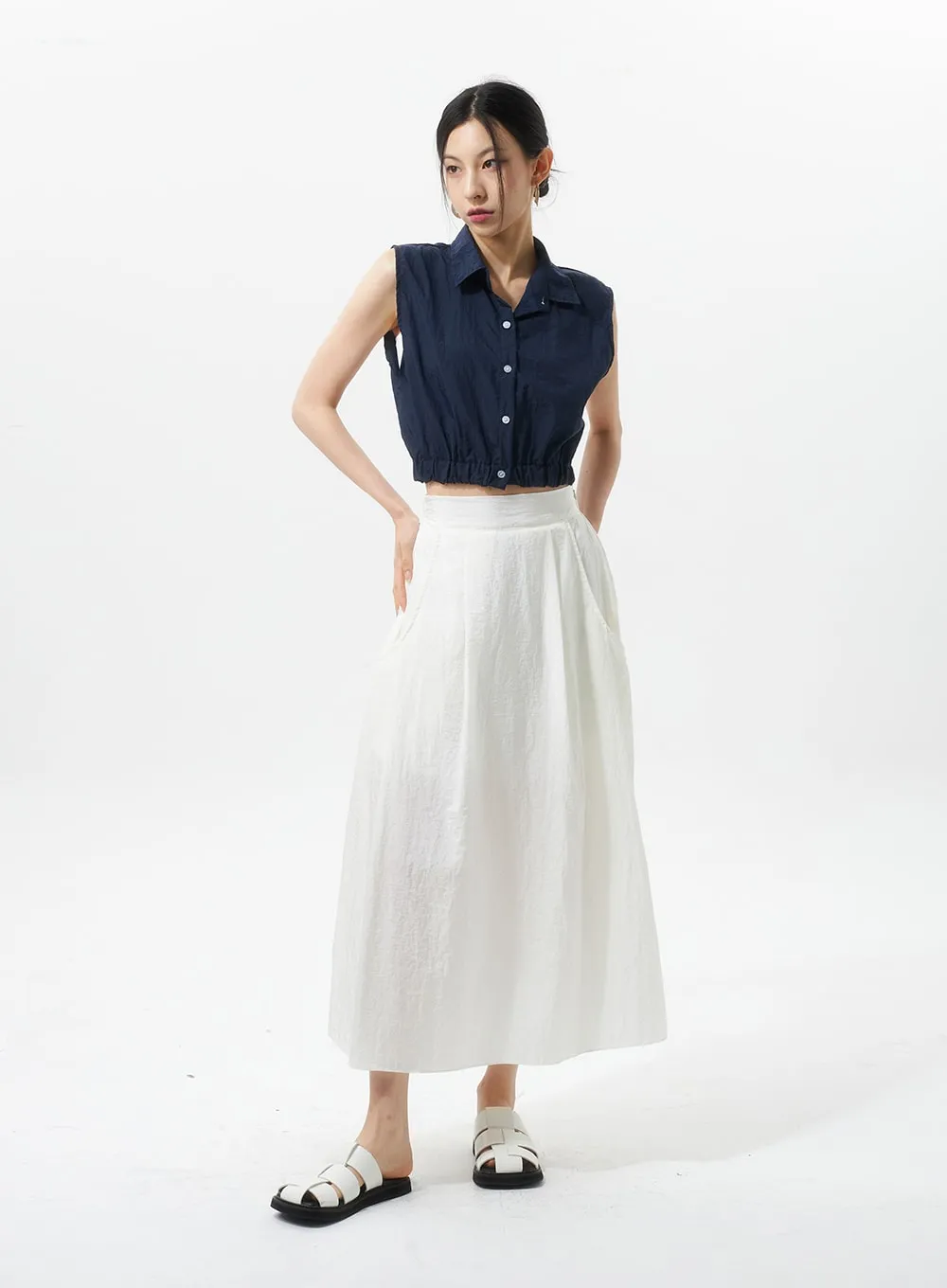 A-Line Nylon Maxi Skirt IU326