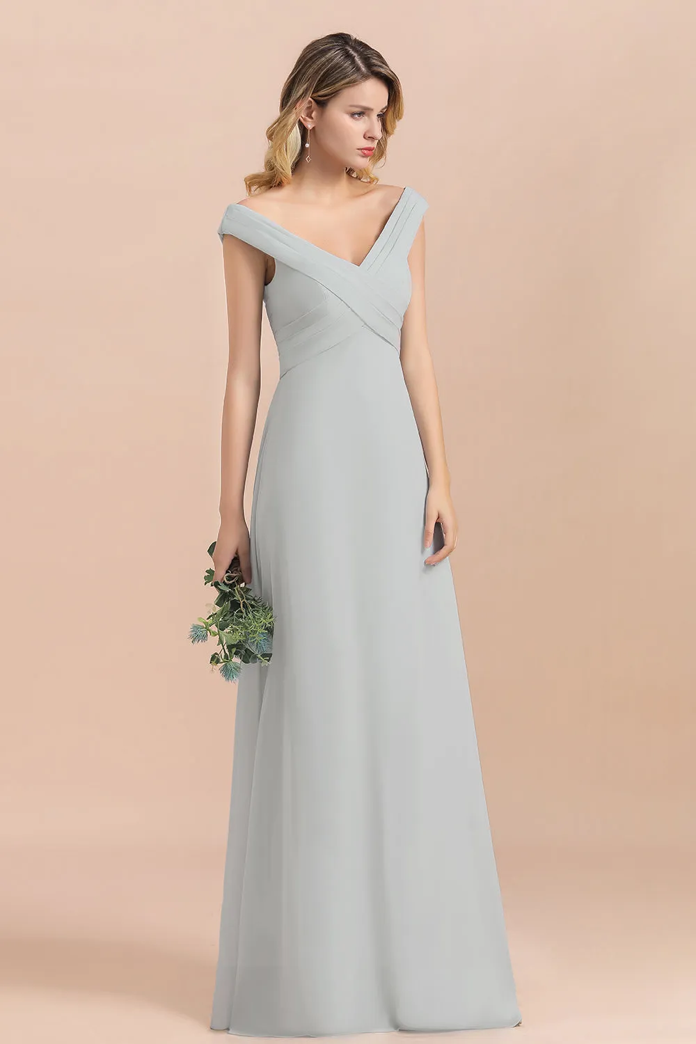 A-line Off-the-Shoulder Chiffon Bridesmaid Dress Long Evening Dress