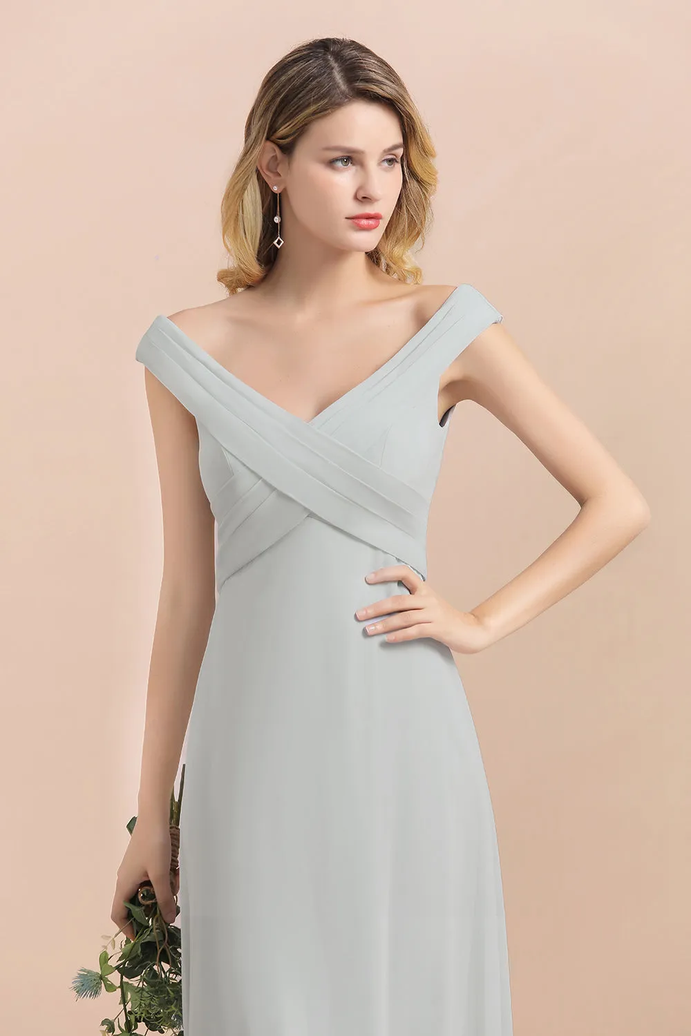 A-line Off-the-Shoulder Chiffon Bridesmaid Dress Long Evening Dress