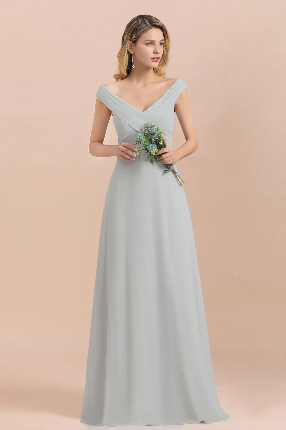 A-line Off-the-Shoulder Chiffon Bridesmaid Dress Long Evening Dress