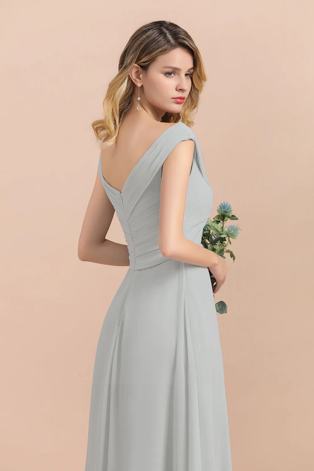 A-line Off-the-Shoulder Chiffon Bridesmaid Dress Long Evening Dress