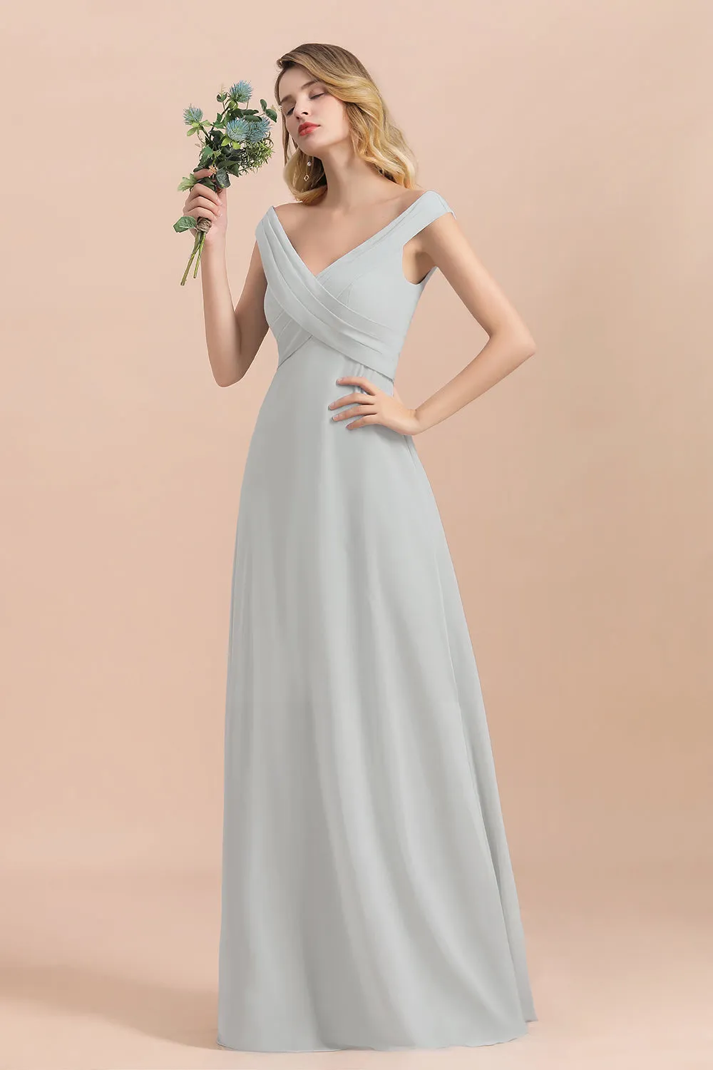 A-line Off-the-Shoulder Chiffon Bridesmaid Dress Long Evening Dress