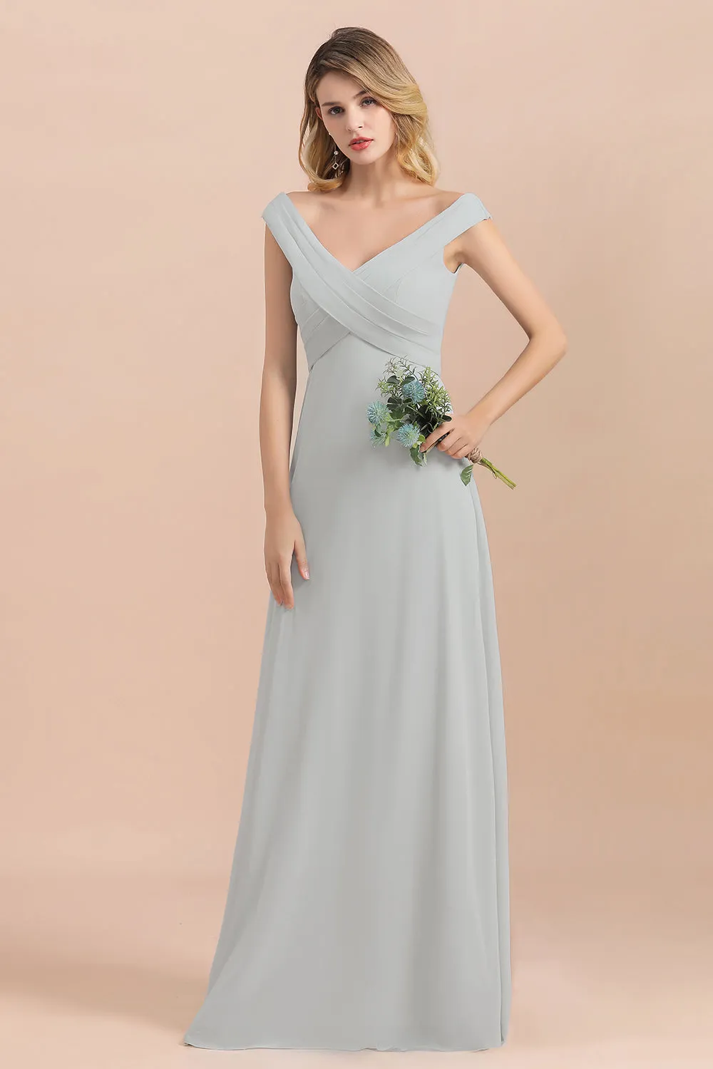 A-line Off-the-Shoulder Chiffon Bridesmaid Dress Long Evening Dress