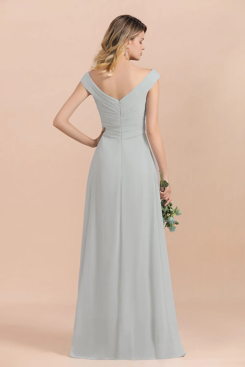 A-line Off-the-Shoulder Chiffon Bridesmaid Dress Long Evening Dress