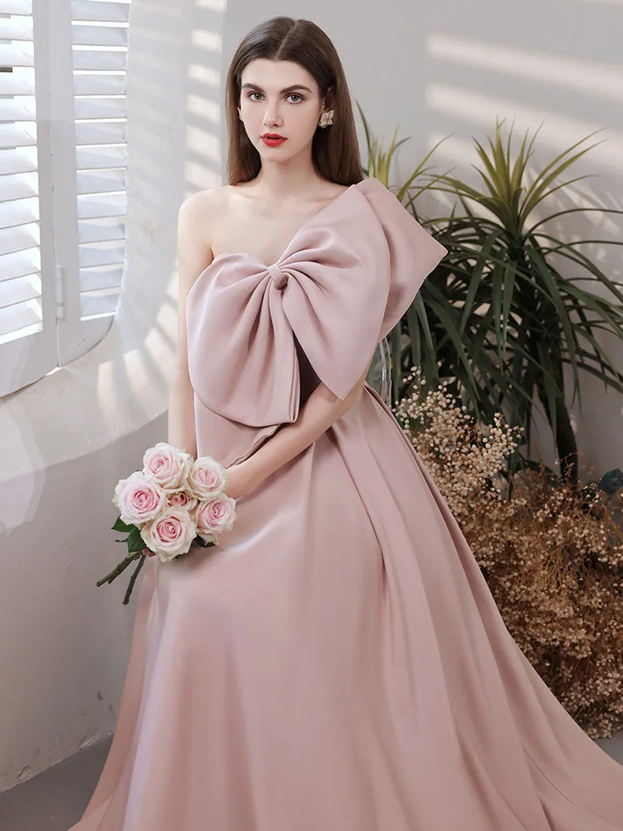 A Line Pink Long Prom Dress, Pink Formal Bridesmaid Party Dresses