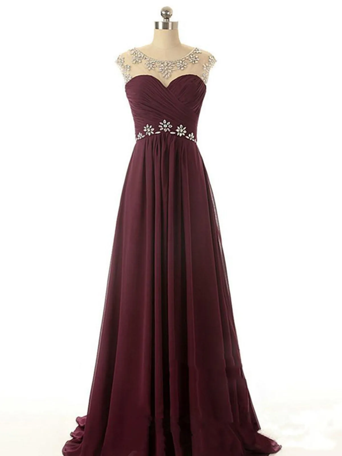 A Line Round Neck Maroon Prom Dress, Maroon Formal Dresses, Bridesmaid Dresses