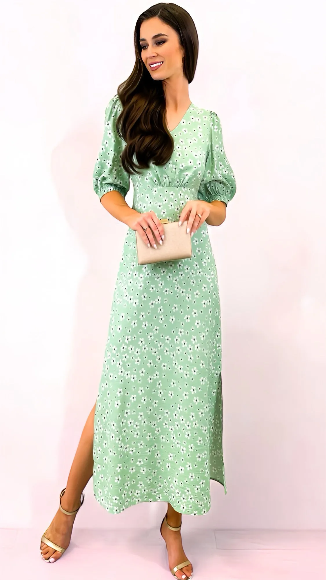 A1749 Byibano Mint Daisy Dress