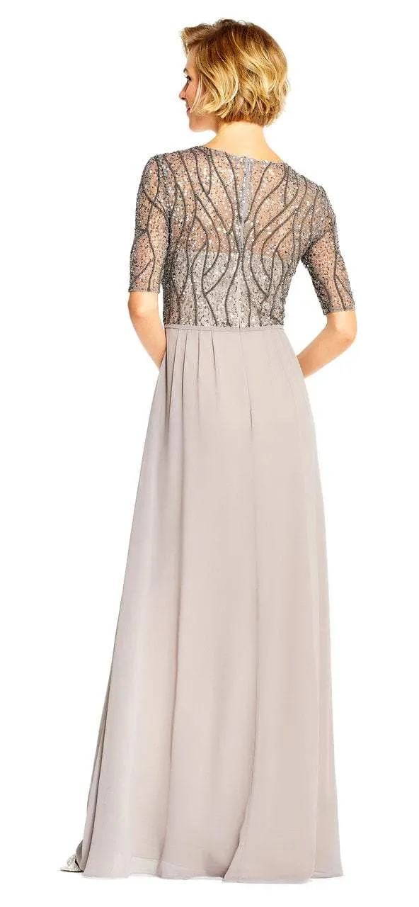 Adrianna Papell - AP1E202210 Elbow Sleeves Beaded Chiffon Gown