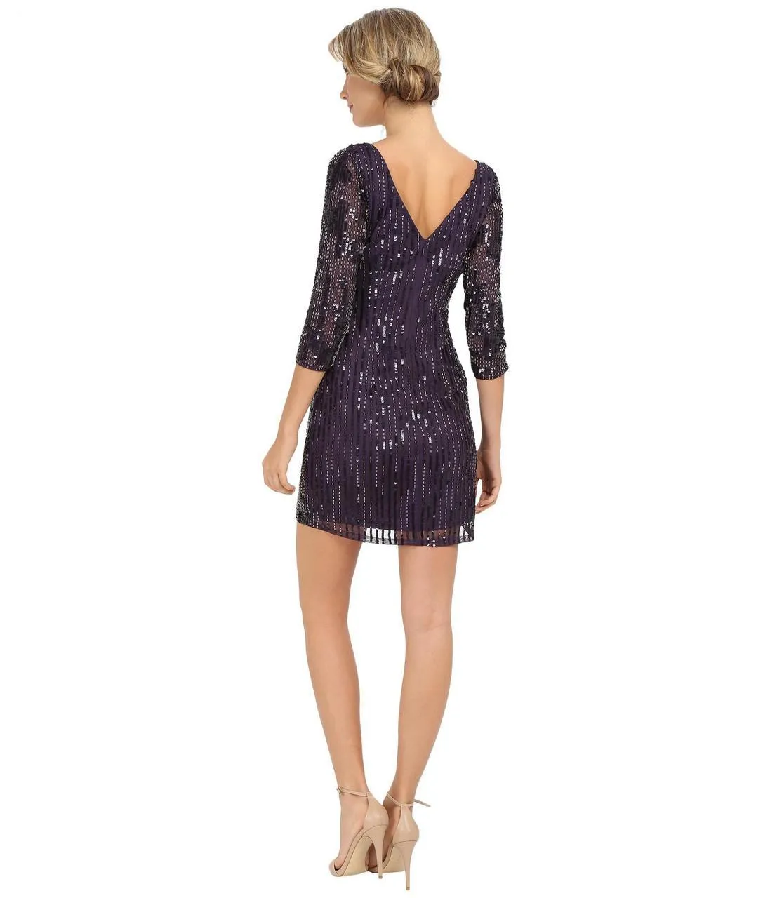 Adrianna Papell - Sequined Quarter Sleeve Dress 41901082