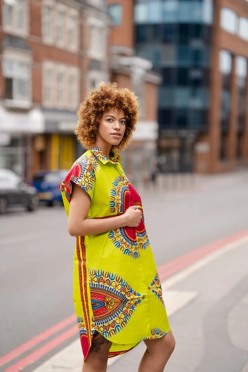 African Dress In Lime Green Dashiki