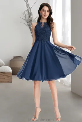 Alani A-line Scoop Knee-Length Chiffon Lace Homecoming Dress With Beading STKP0020515