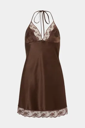 ARIES HALTER MINI DRESS-CHOCOLATE