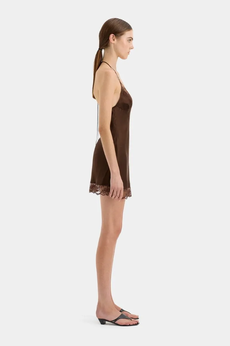 ARIES HALTER MINI DRESS-CHOCOLATE