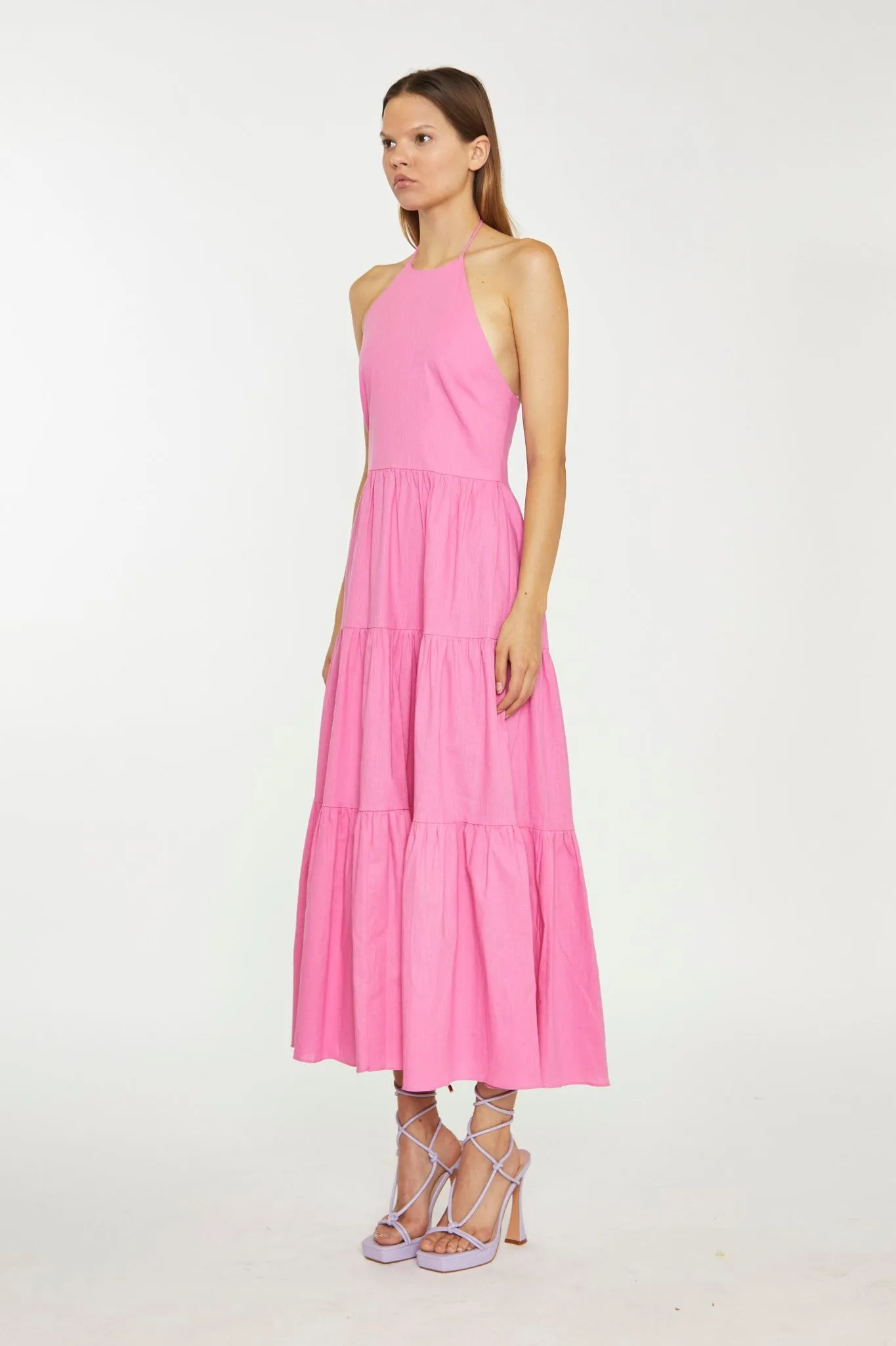 Azelea Halter-Neck Tiered Midi Dress