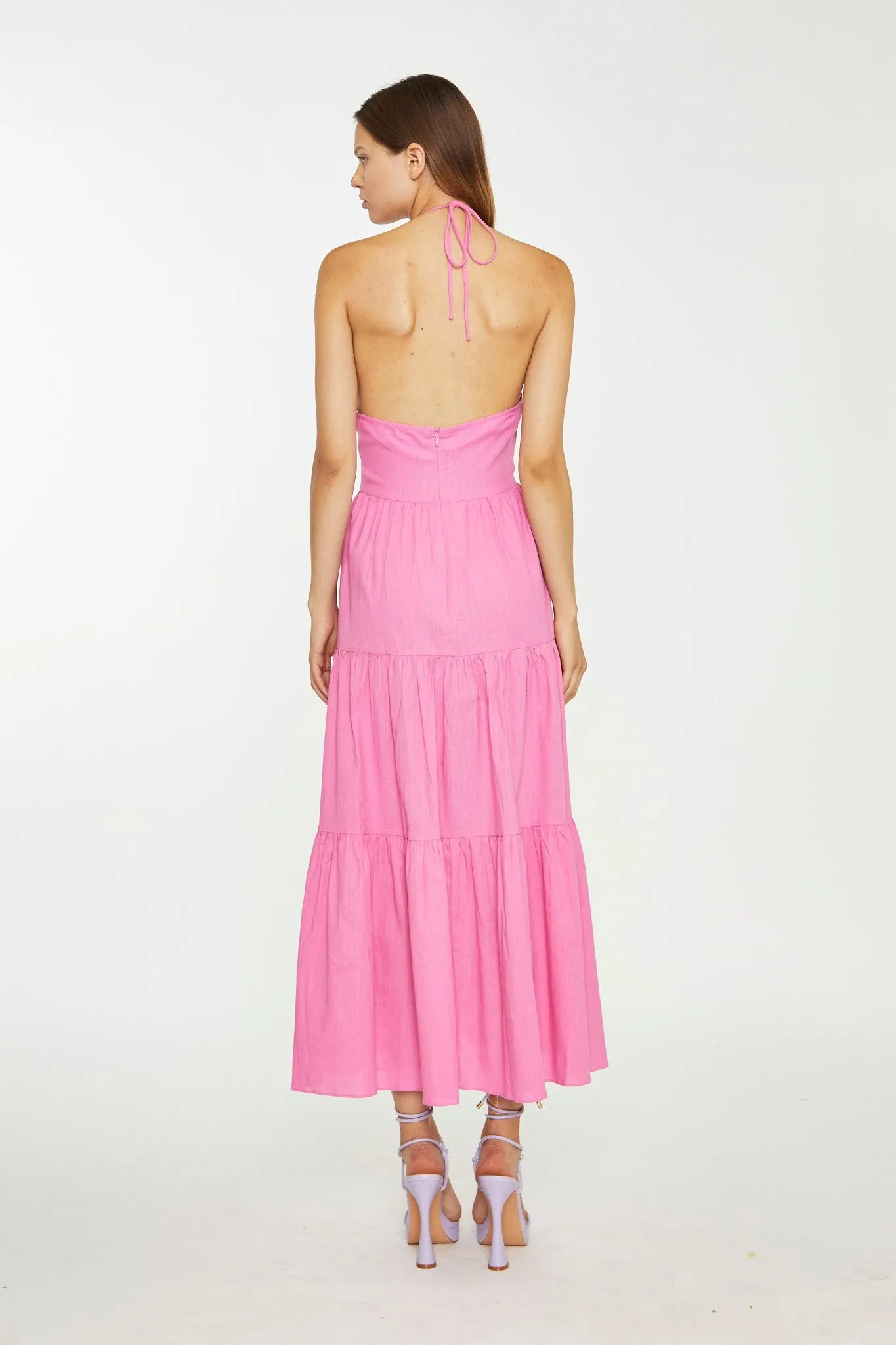 Azelea Halter-Neck Tiered Midi Dress