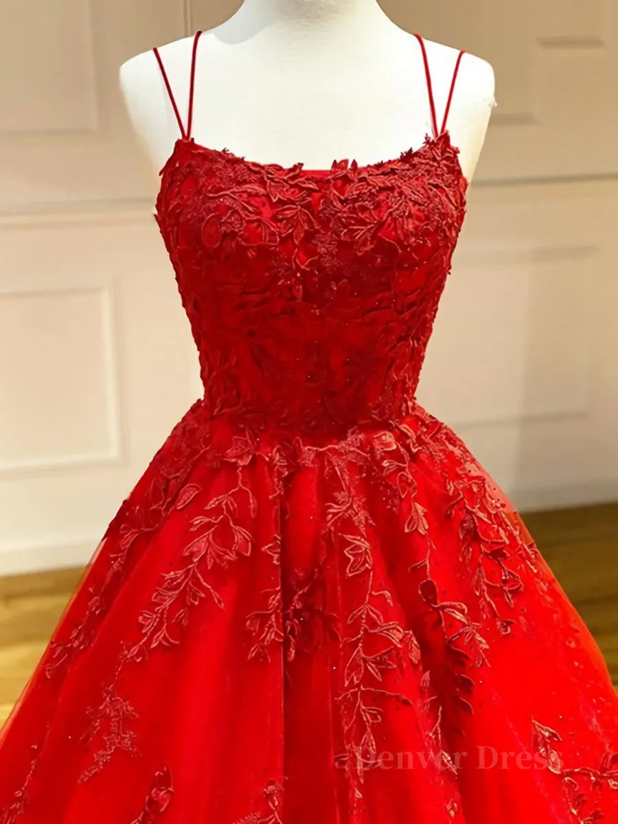 Backless Red Lace Prom Dresses, Red Backless Lace Formal Evening Graduation Dresses