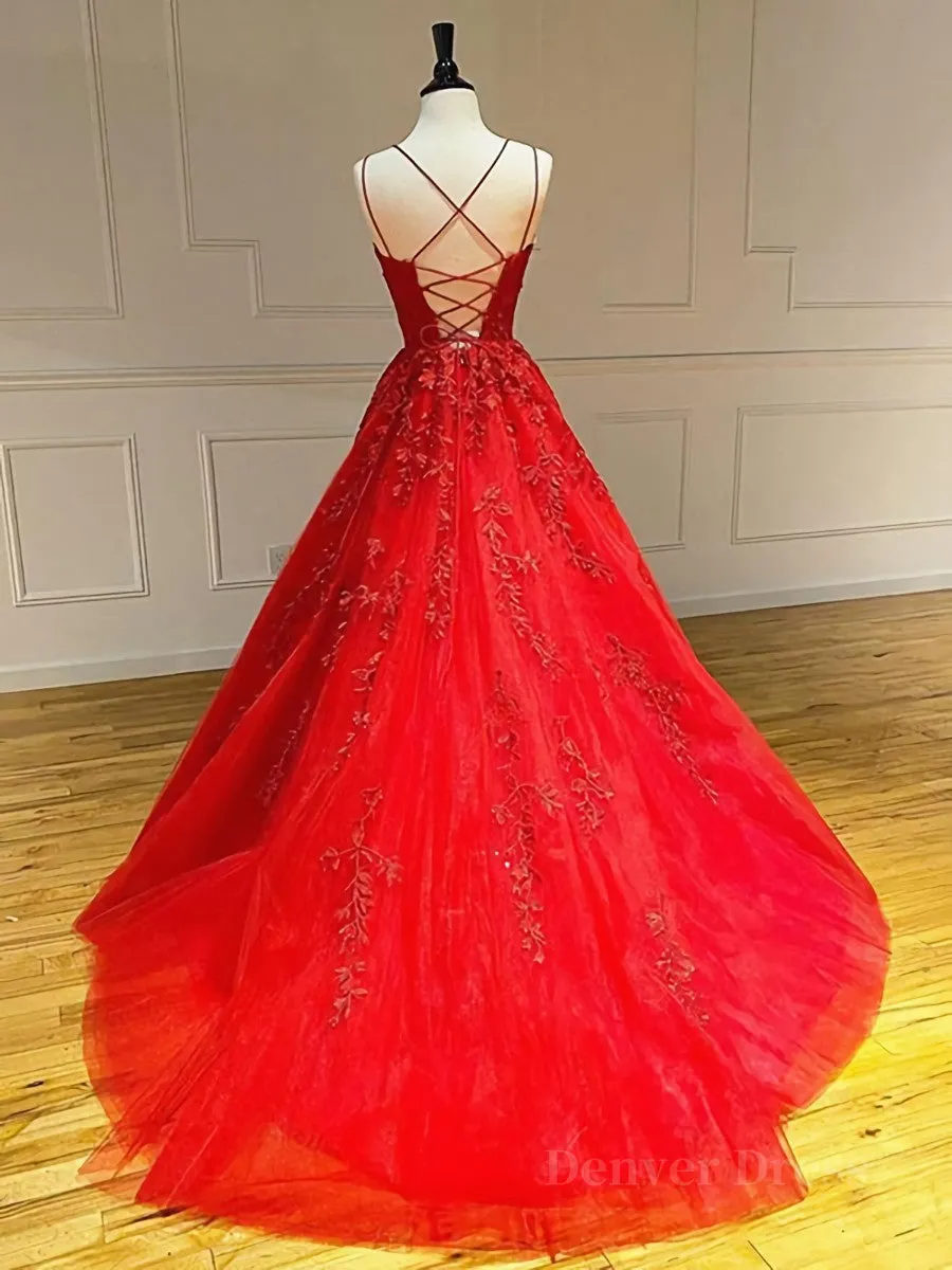 Backless Red Lace Prom Dresses, Red Backless Lace Formal Evening Graduation Dresses