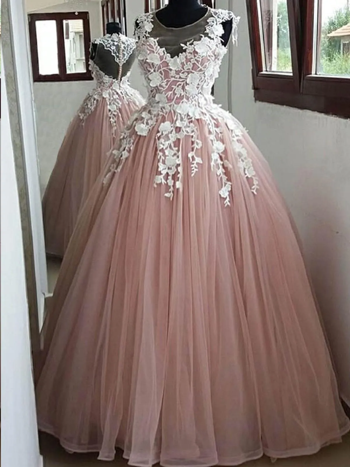 Ball Gown Pink Prom Dress Tulle A Line Plus Size Long Prom Dress #ER433