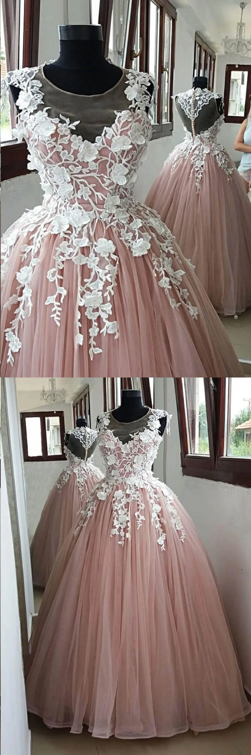 Ball Gown Pink Prom Dress Tulle A Line Plus Size Long Prom Dress #ER433