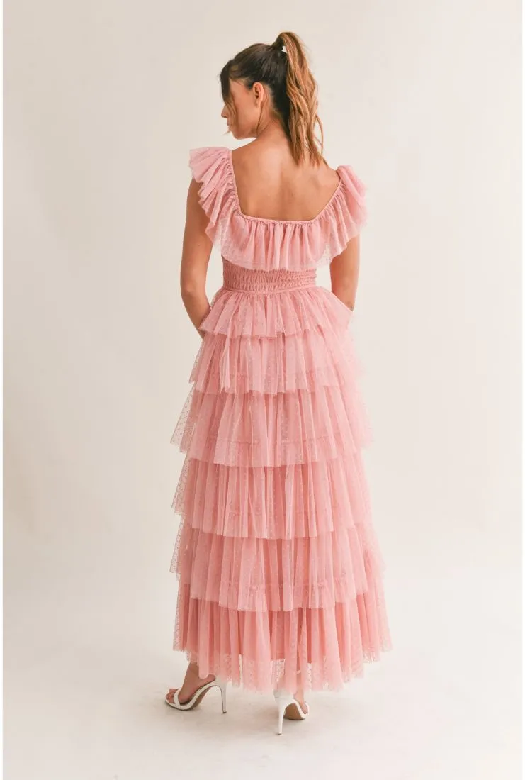 Belle Ruffle Tiered Maxi Dress - Blush Pink