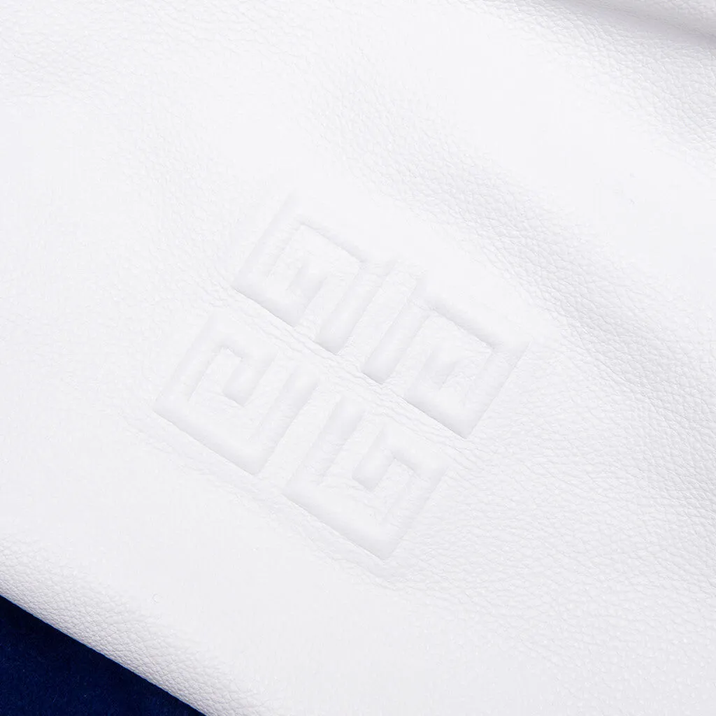 Big Varsity Bomber in Wool and Leather - White/Blue