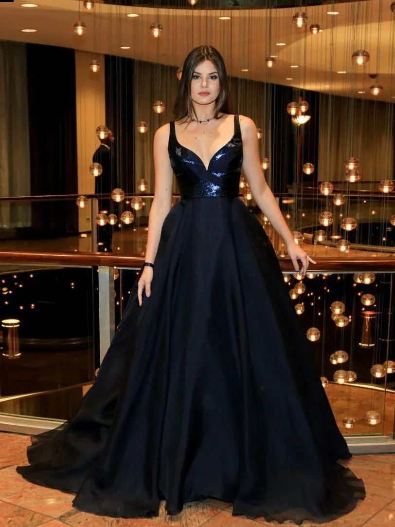 Black A Line Cheap Prom Dress Sequins Organza Evenng Dress ER2043