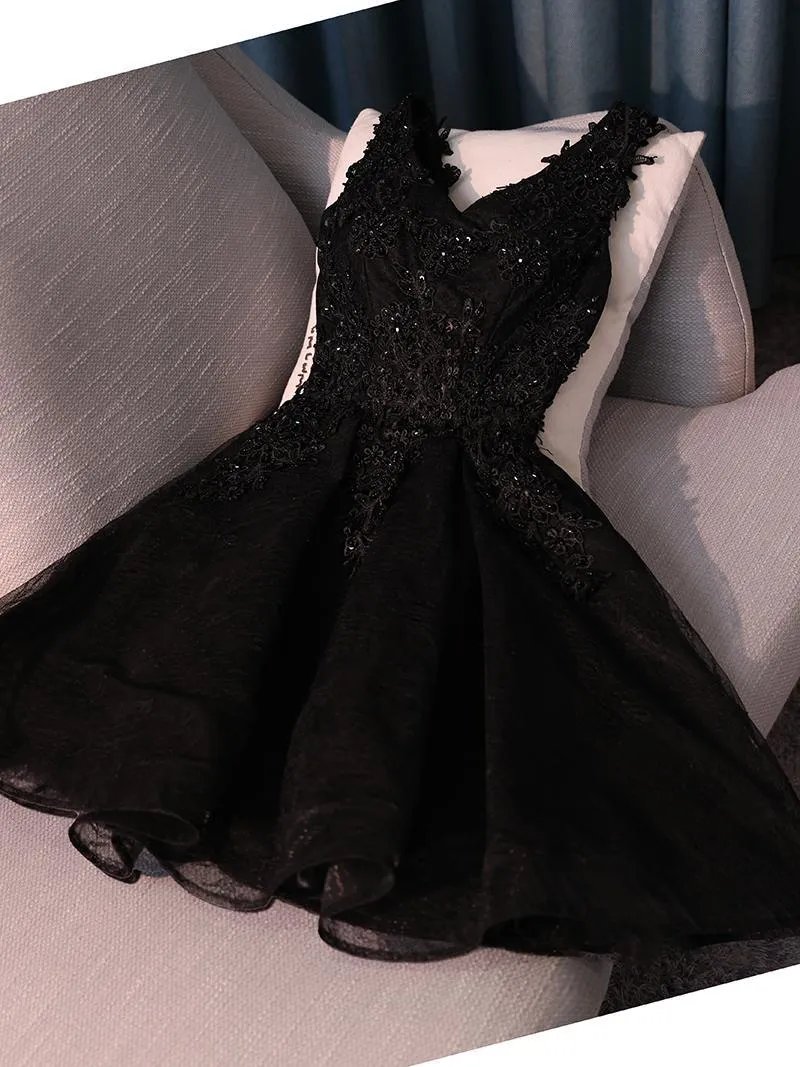 Black Lace Homecoming dress V Neck Cheap Homecoming Dress ER013