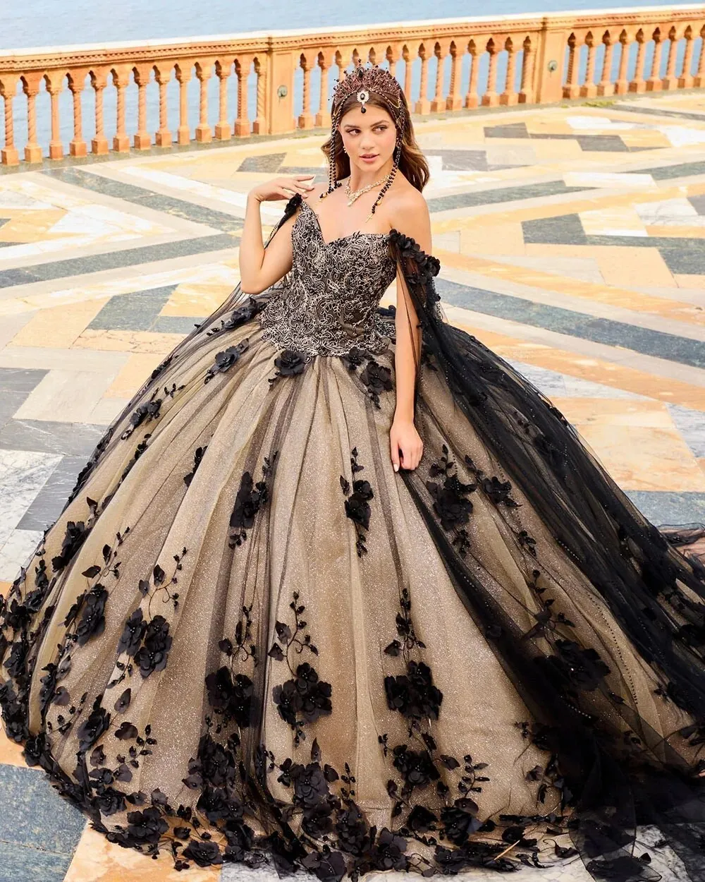 Black Quinceanera Dresses Ball Gown Floral Applique Off Shoulder Sweet 16 Dresses Birthday Prom Party Vestidos De 15 Años