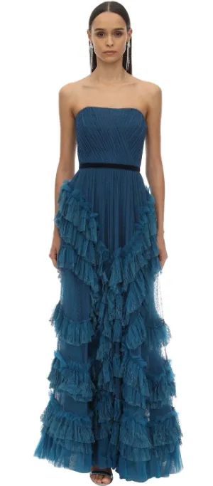 Blue Ruffled Tulle Gown