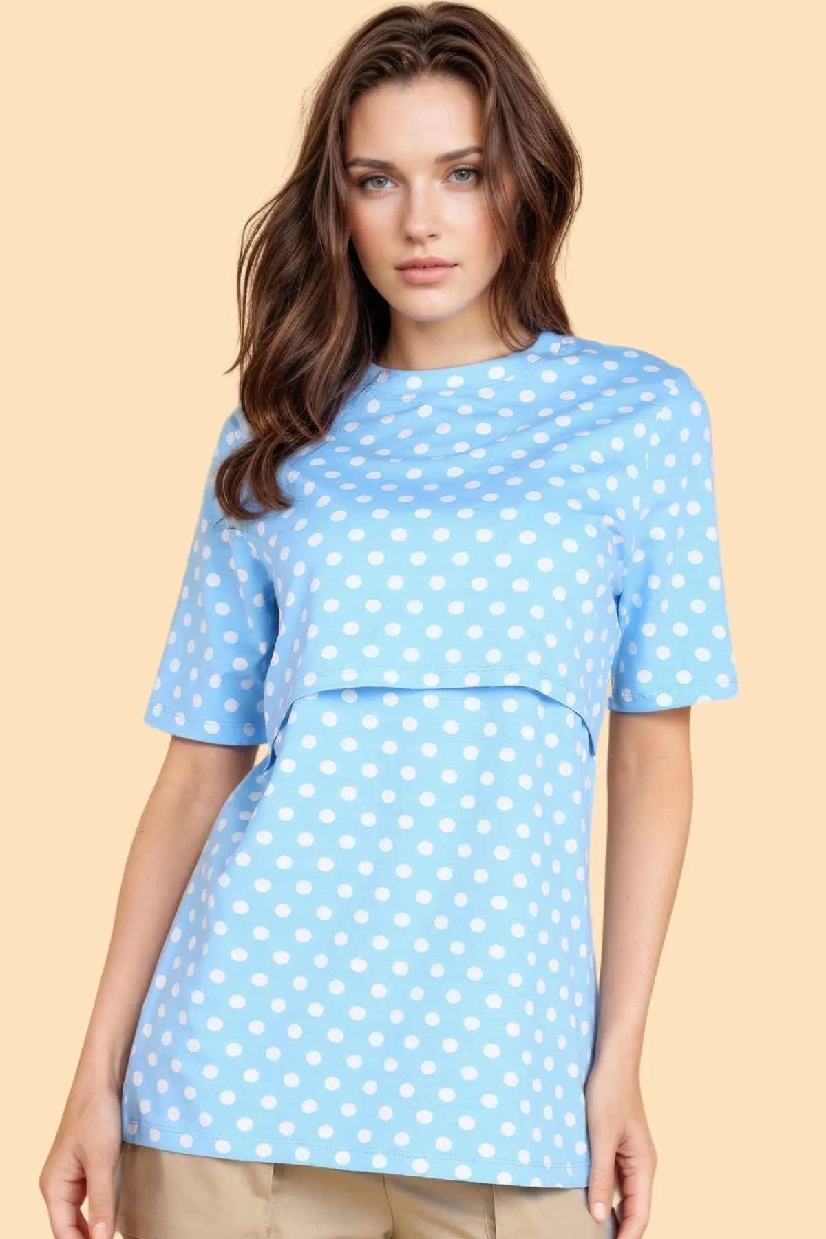 Blue with White Polka Dot Printed Zipless Maternity Feeding Top