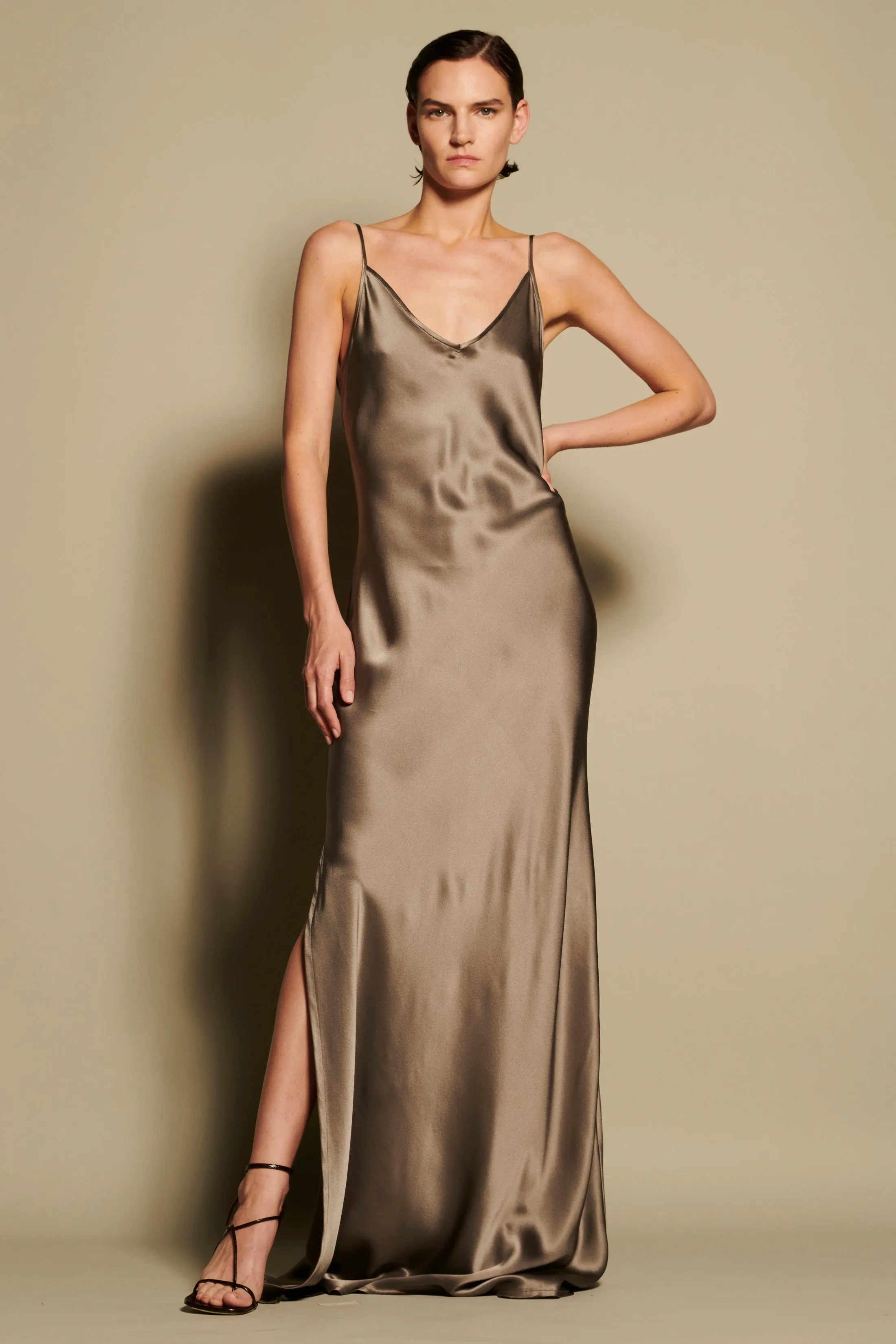 BM Full Length Slip Dress with Slit - Wheat