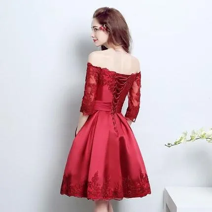 Burgundy Homecoming Dress With Sleeve Lace Cheap Homecoming Dress ER176