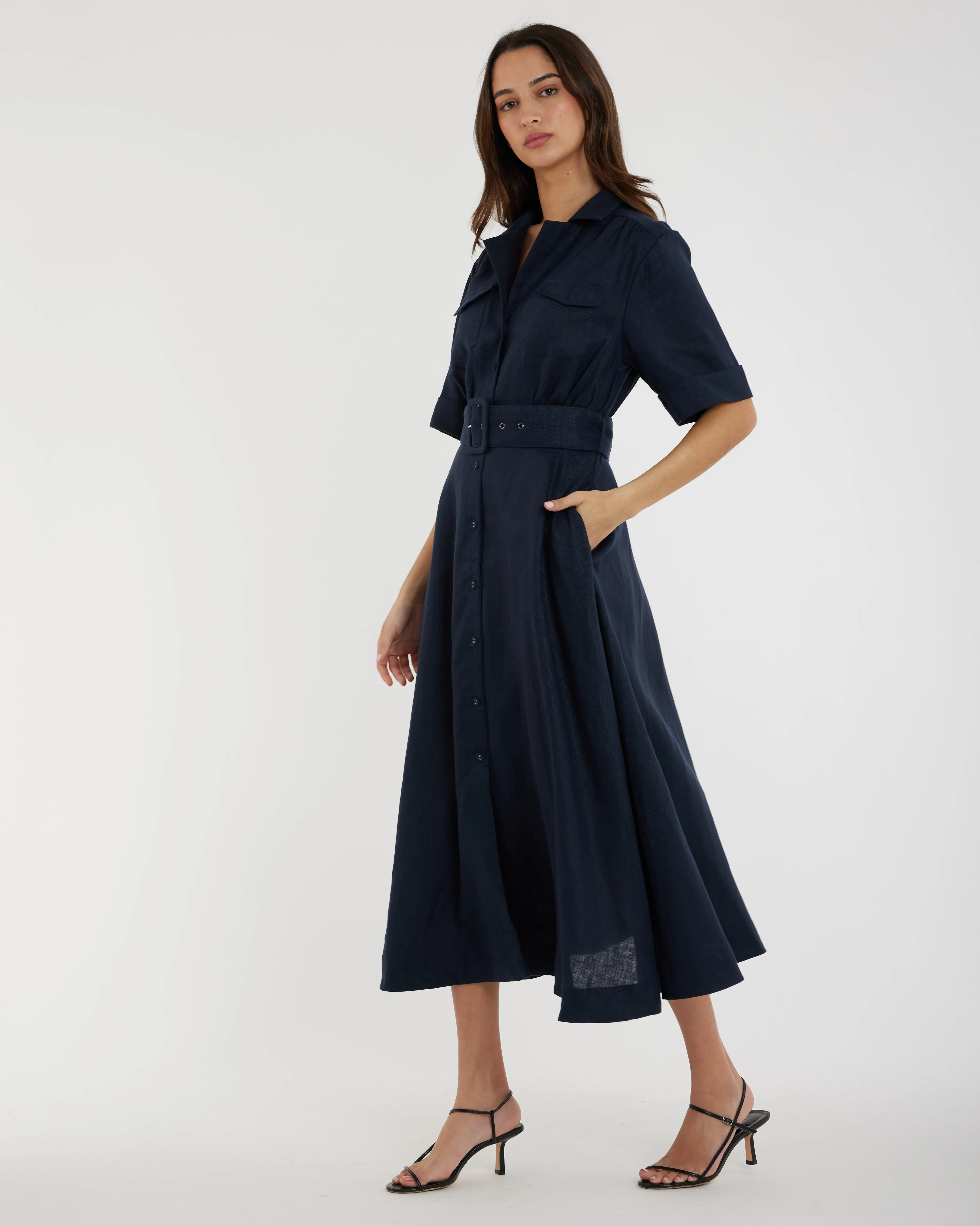 Cadence Linen Dress - Navy