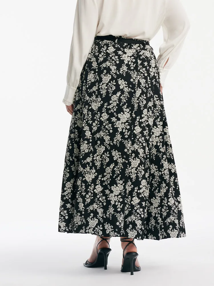 Camellia Jacquard Pleated Women Mamianqun With Bottomed Skirt