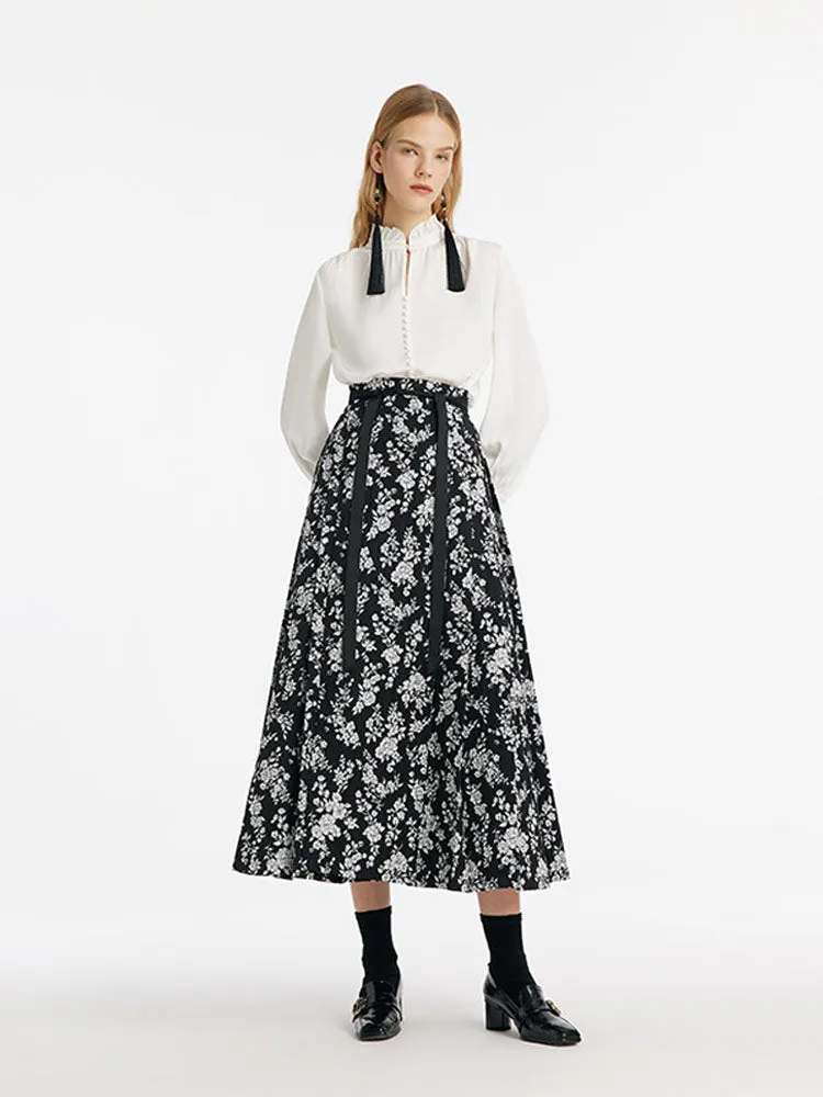 Camellia Jacquard Pleated Women Mamianqun With Bottomed Skirt