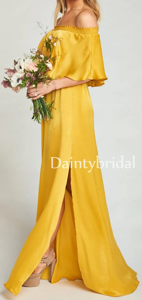 Charming Straight Side Slit Soft Satin Long Bridesmaid Dresses.DB10651