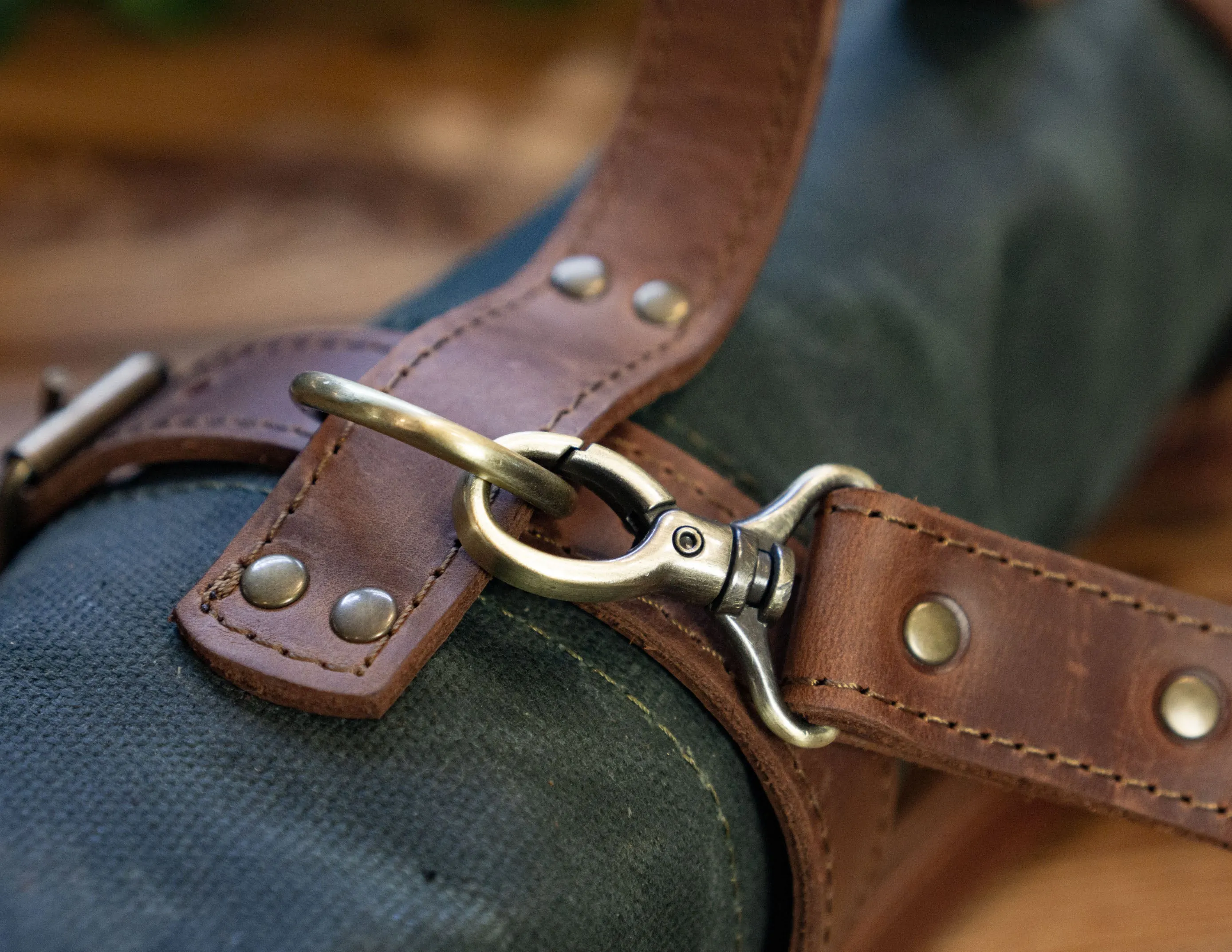 Chefs Knife Roll with Initials | Waxed Canvas | Shoulder Leather Strap