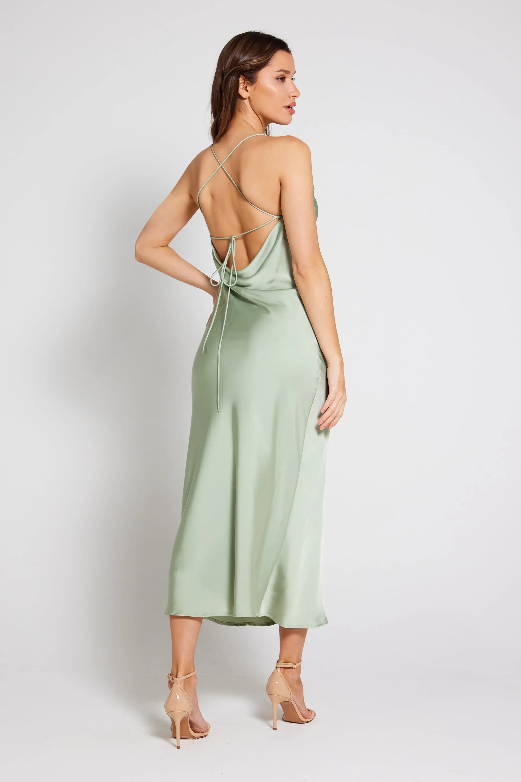 Chelsea Cowl Neck Backless Dress - Sage Green