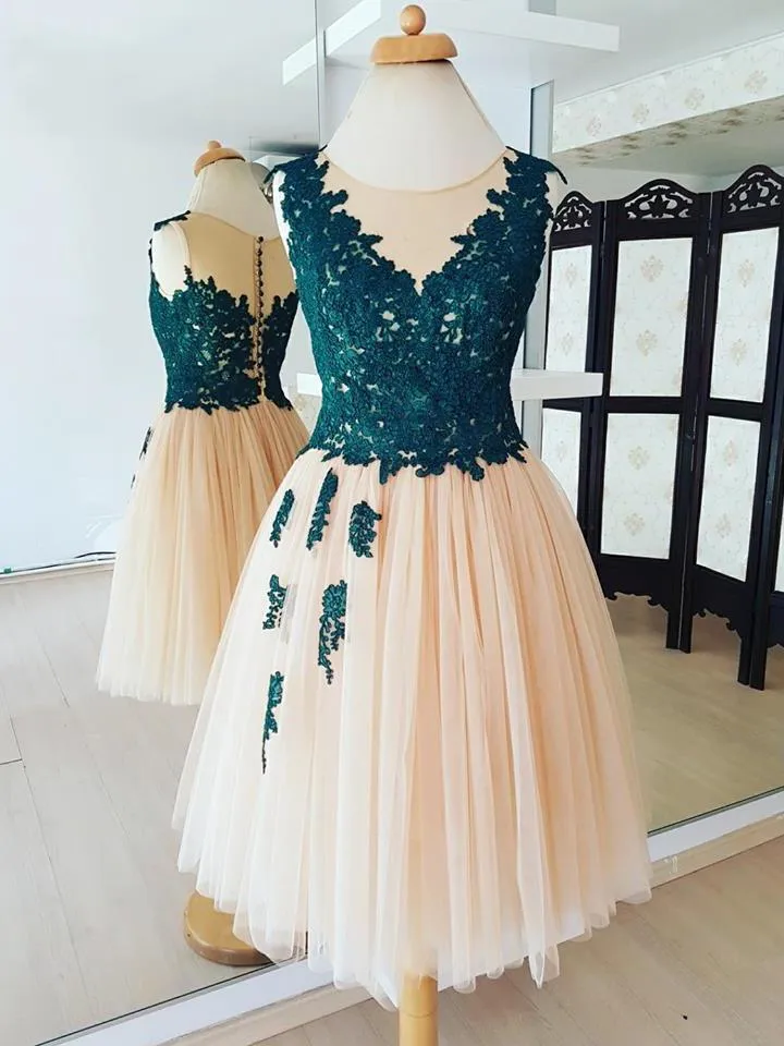 Chic Homecoming Dresses A-line Appliques Tulle Short Prom Dress Simple Party Dress ER217