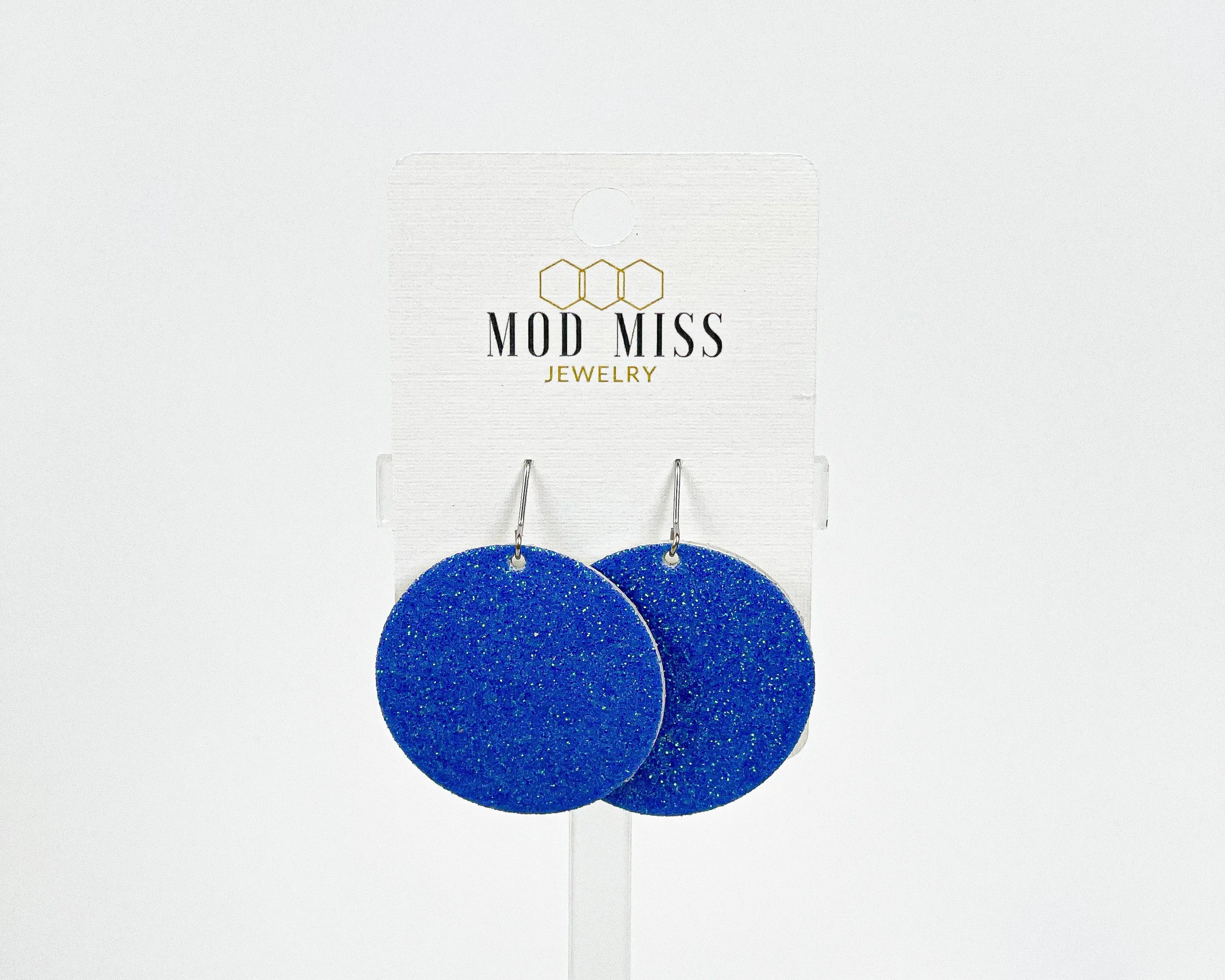 Cork Leather Round Earring Fine Glitter Royal Blue