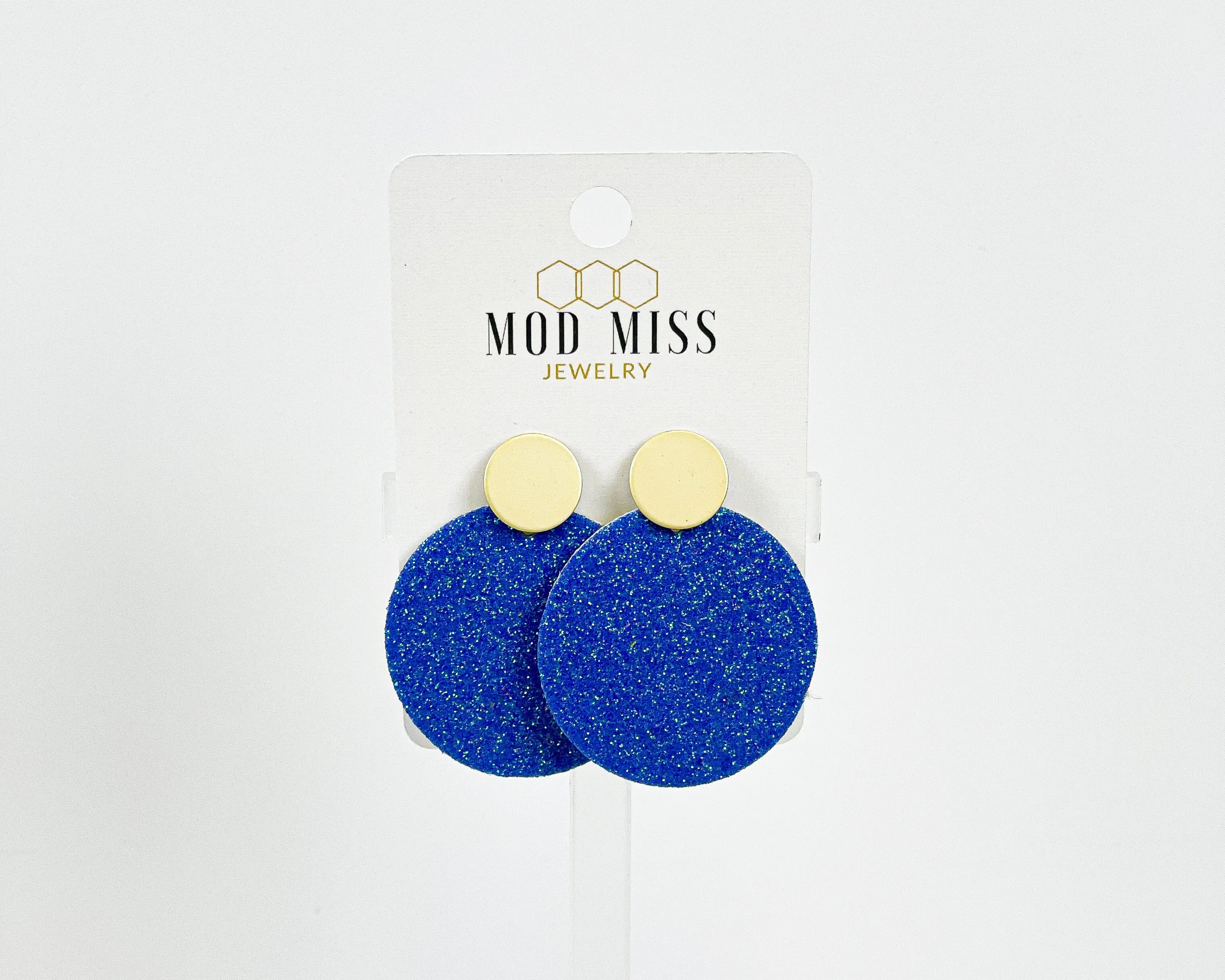 Cork Leather Round Earring Fine Glitter Royal Blue