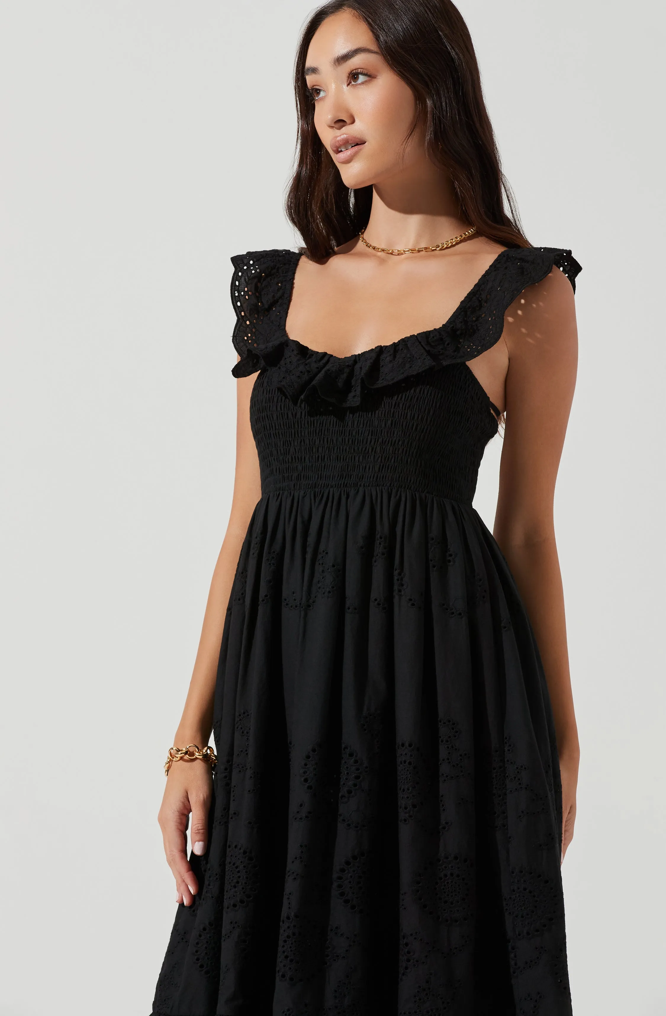 Cottage Eyelet Ruffle Midi Dress