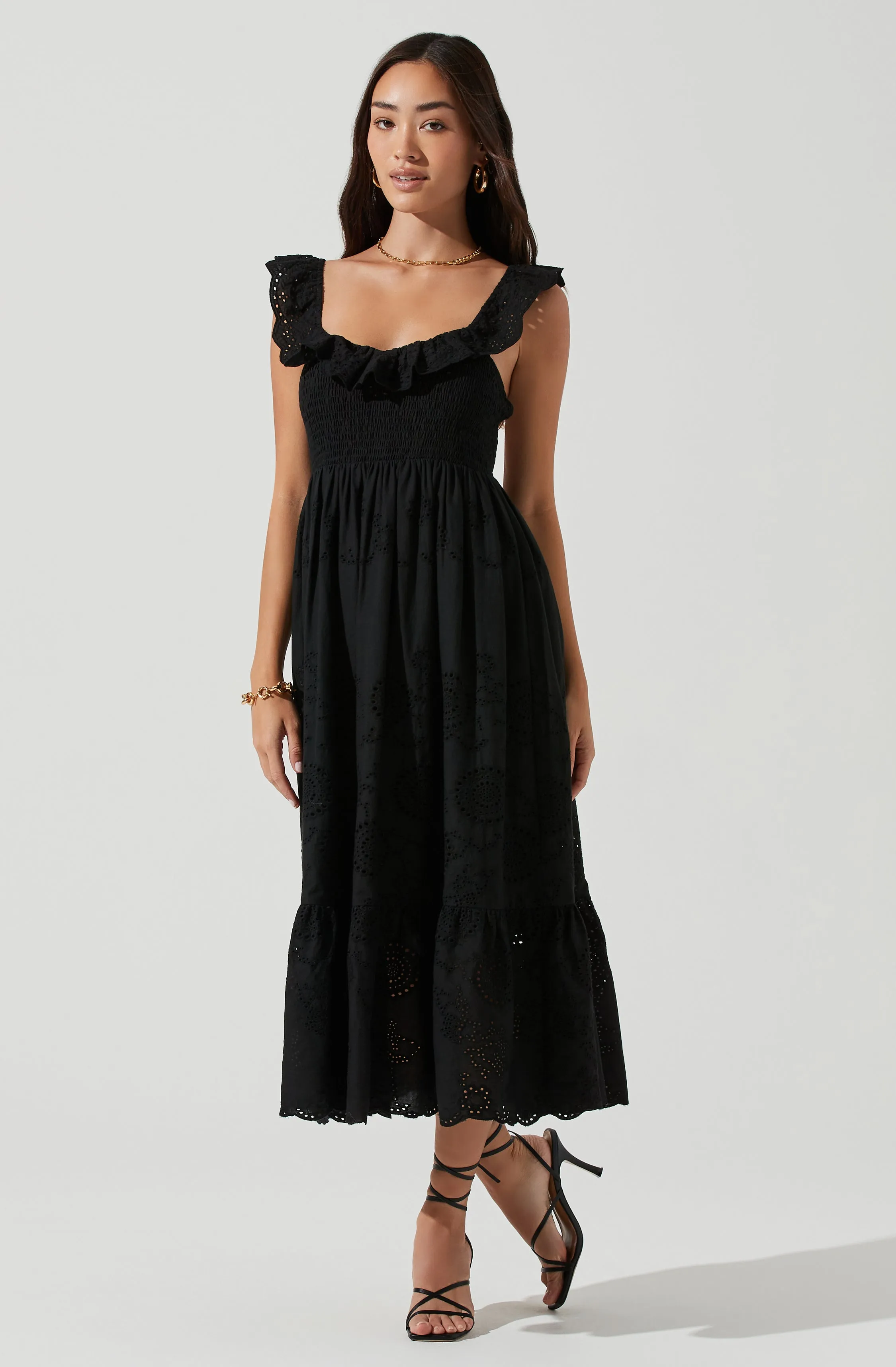 Cottage Eyelet Ruffle Midi Dress